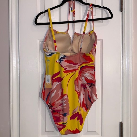 Kona Sol One Piece Swimsuit lined bathing suit, in Yellow Red Blue Pink & White - Picture 3 of 10